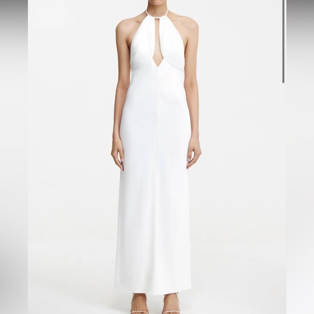 Becca White Halter Keyhole Evening Gown